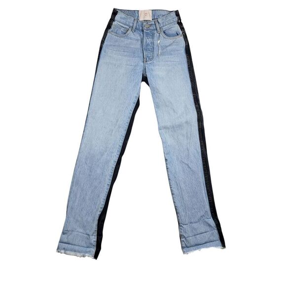 Revice Womens Jeans 25 Blue Black Two Tone Button Fly Denim Boyfriend Straight - Picture 1 of 13
